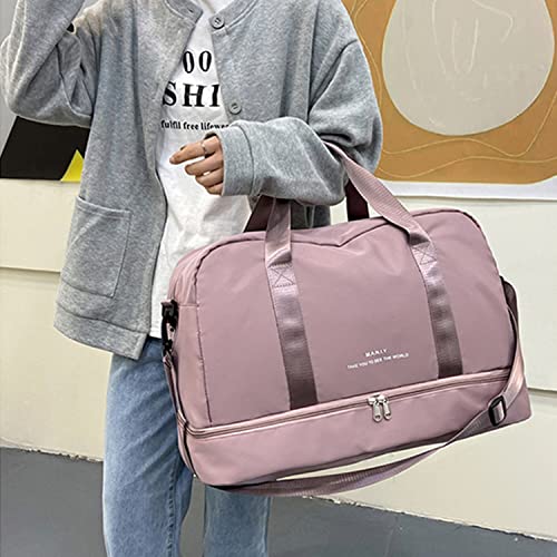 Light Gym Bag for Women, Travel Duffel Bag with Shoe Compartment, Weekender Overnight Bag with Wet Pocket for Women, Travel, Gym, Yoga （Pink）2