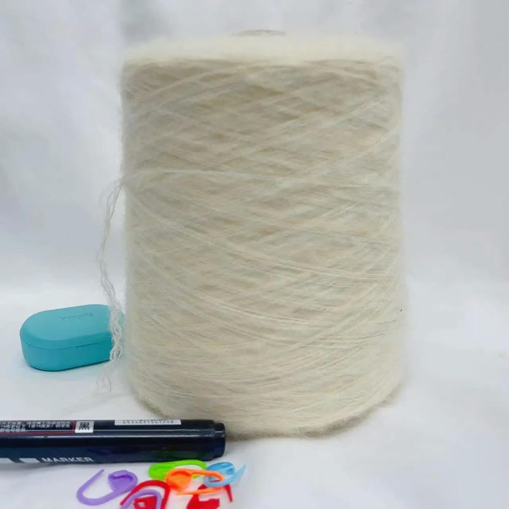 Hand Knitting Hilo， Hilo de Mohair de ganchillo a mano, 500g, for tejer suéteres, abrigos, guantes, chales, cálido, suave, agradable a la piel, hilo de lana de pelusa largo, cómodo(3ply White Red)