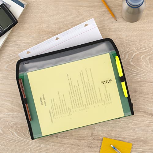 Five Star 7-Pocket Expanding File Organizer, Plastic Expandable File Folders With Customizable Tabs & Clear Cover, Holds 11" X 8-1/2", Zipper Closure, Seaglass Green (72707) #TOP7