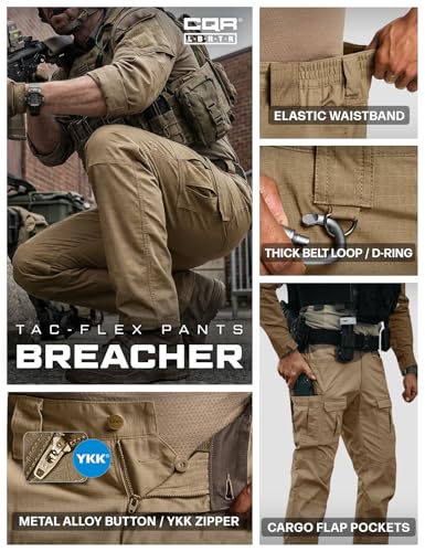 Image of CQR Men's Flex Ripstop Tactical Pants, Water Resistant Stretch Cargo Pants, Lightweight EDC Hiking Work Pants