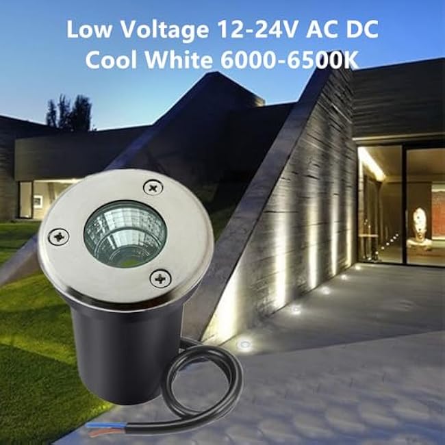 6 Pack 3W Cool White LED Well In Ground Landscape Lights IP67 Waterproof for Outdoor Lighting, Garden, Yard, Patio, Driveway, Deck, Step, Pathway, Low Voltage 12V 24V DC AC
