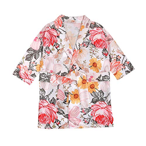 Toddler Baby Girls Boys Kimono Bathrobe Classic Silk Satin Leopard Pajamas Nightgowns Flower Girl Robe Kids Sleepwear (Flower, 5-6 Years)