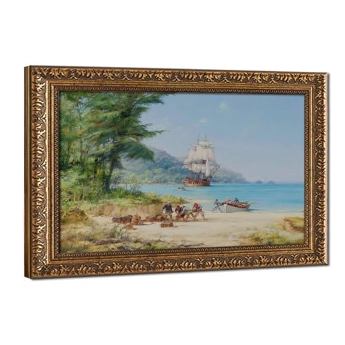 Poster Henry Morgans Ship Off Gorgona par Mont, voyage et aventure historique en toile cadre