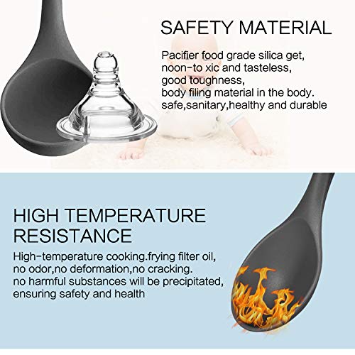 MIBOTE 14PCS Silicone Cooking Kitchen Utensils Set with Holder, Wooden Handles BPA Free Non Toxic Silicone Turner Tongs Spatula Spoon Kitchen Gadgets Utensil Set for Nonstick Cookware (4-Grey) - Thumbnail 4