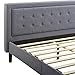 Decoro Mornington Upholstered 2.0 Platform Bed, Button-Tufted Fabric Headboard and Metal Frame with Wood Slat Support, Light Grey, Queen