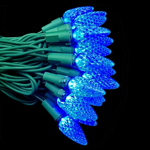 Image of C6 Christmas Lights 50 LED Blue Strawberry 18ft Waterproof String Lights for Outdoor Indoor Garden Yard Home Party Christmas Tree Decorations (Blue)