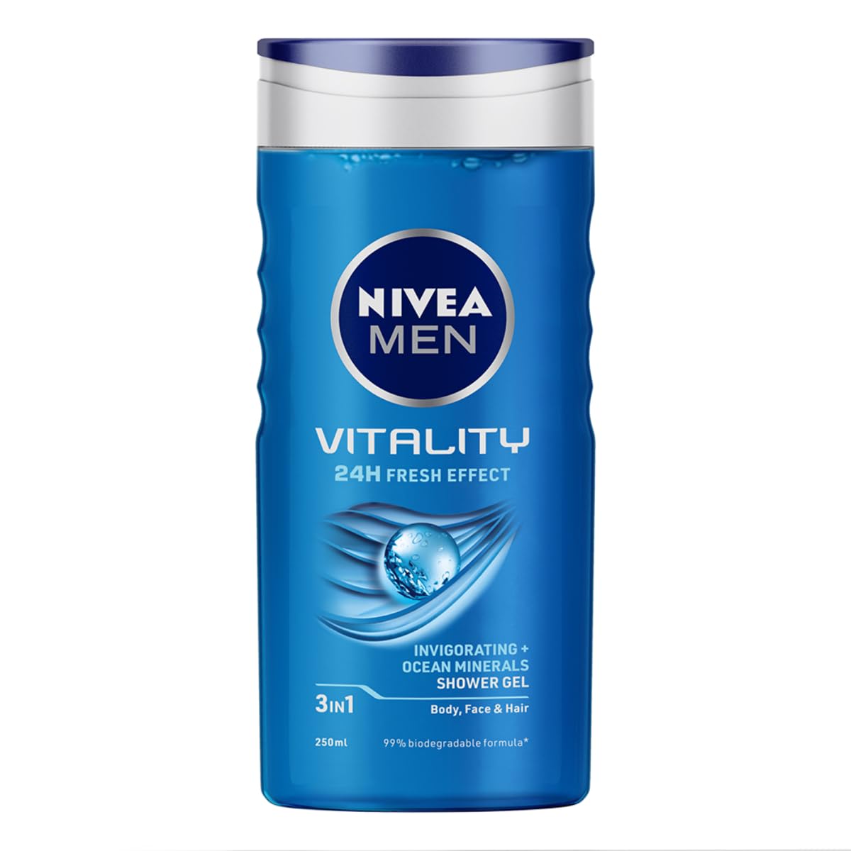 NIVEA MEN Vitality Fresh 250ml Body Wash| Shower Gel for Face, Body & Hair| Power of Ocean Minerals| Long Lasting Summer Freshness |Clean, Healthy & Moisturized Skin