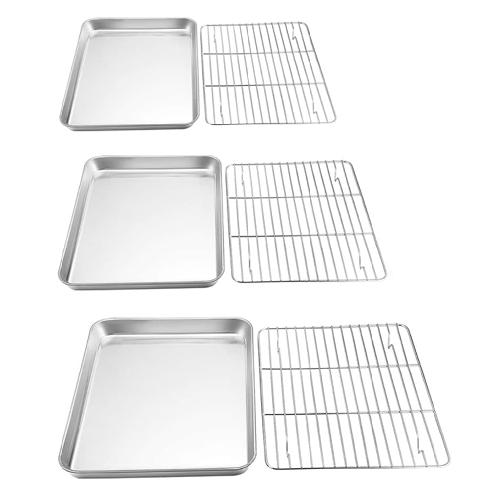 ACiyD Bandeja de Acero Inoxidable para Horno Bandeja para Galletas con Rejilla Utensilios para Hornear (23x17x2,5 cm)