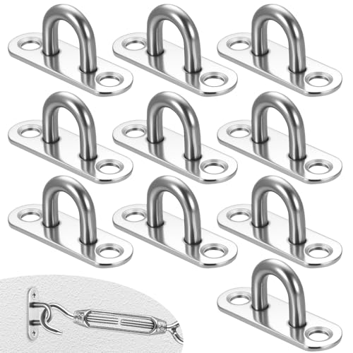 10 Stück Deckenhaken Schwerlast M5 Augplatte Edelstahl Schraubösen Augplatte mit Öse Ösenhaken Ösenplatte Wandösen zum Schrauben für Hängessel Sonnensegel Wand Befestigungsösen (45x15x20mm)