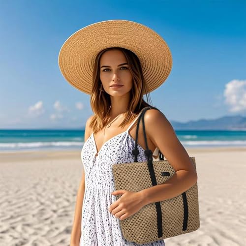 Image of Gladdon Straw Beach Bags for Women Woven Beach Tote Bag Casual Boho Large Shoulder Handbags for Vacation Holiday