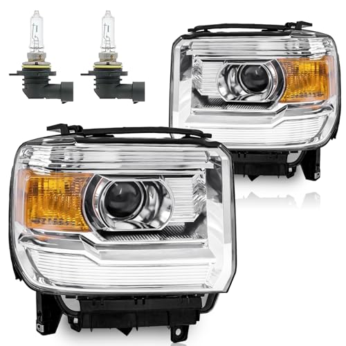Vizotae Headlights for 2014-2018 GMC Sierra 1500/2015-2019 GMC Sierra 2500HD 3500HD Headlamp Replacement High/Low Beam W/Bulbs Driver & Passenger Side