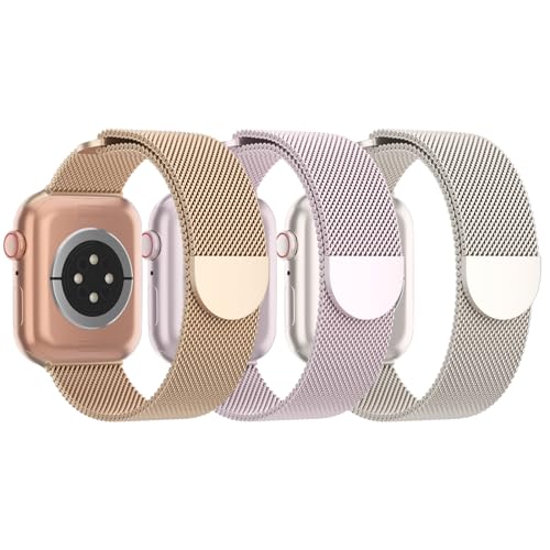 Image of 3 Pack Mesh Metal Magnetic Compatible with Apple Watch Bands Women Men | Stainless Steel Loop Strap for iWatch Band 38mm 40mm 41mm 42mm 44mm 45mm 46mm 49mm Series 11 /10 /9 /8 /SE /7 /6 /5 /4 /Ultra 3 2 1