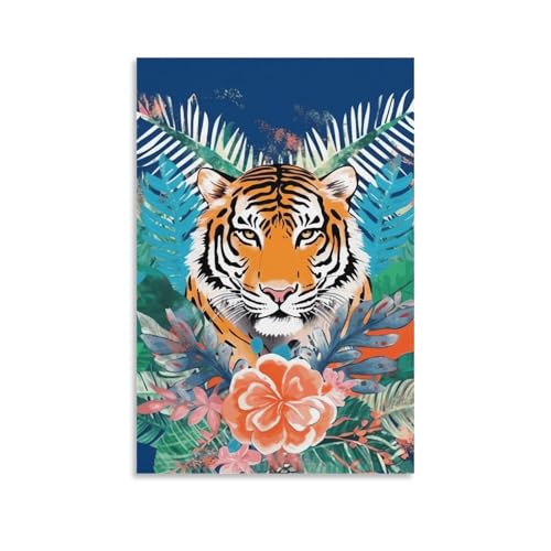 Toile murale de tigre tropical 60x90 cm suspendue pour décoration de salon