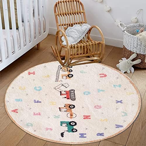 3.3 ft Round Area Rug Kids Nursery Door Mat Soft Plush Non-Slip Childrens Carpet for Bedroom Living Room Kids Playroom,Thick Baby Crawling Area Rug