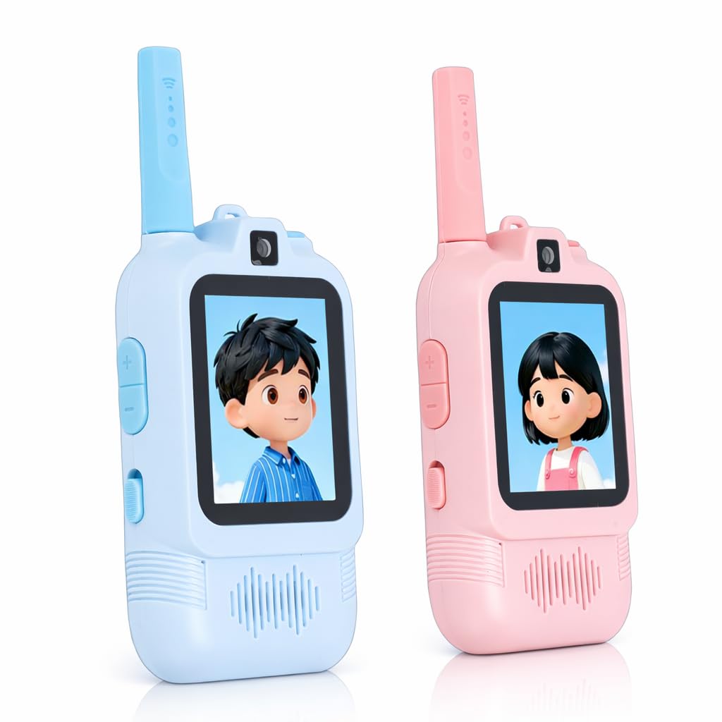 Gugxiom Talkies-Walkies Vidéo à Double Caméra pour Enfants, Talkies-Walkies Vidéo Longue Distance pour Enfants, Paquet de 2 Radios Bidirectionnelles Rechargeables avec Changeur de Voix