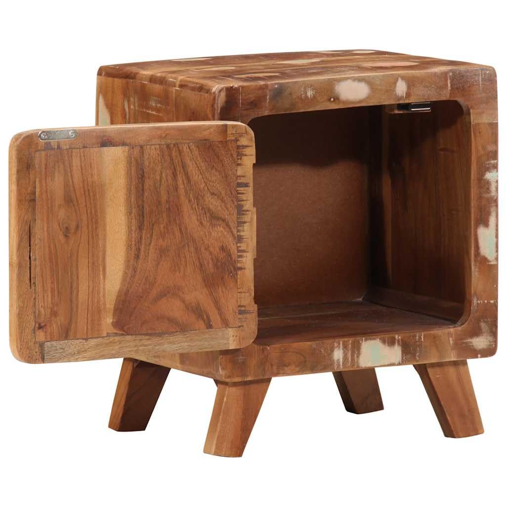 Stolik nocny 2 szt. 40 x 32 x 46 cm stare drewno z drzwiami, drewno z recyklingu, stolik nocny z drewna wielokrotnego użytku, stabilne drewniane nogi
