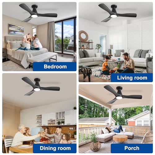 Depuley Ventiladores de techo de 42 pulgadas con luz: ventilador de techo empotrado de 3 aspas negro para dormitorio - Ventilador silencioso regulable para exteriores con control mediante aplicación - imagen 2