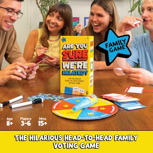 Image of Are You Sure We're Related, Hilarious Family Party Game with Spinner | 200 Cards, Paddles & Spinner, 2-8 Players. Perfect For Family Game Night, Holidays & Rainy Days.
