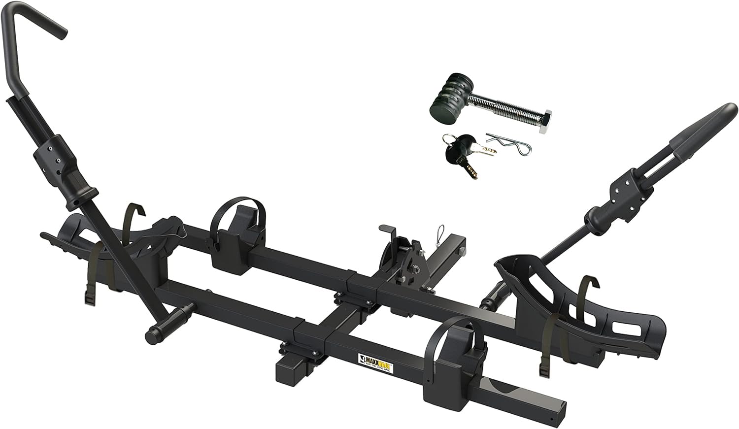 MAXXHAUL50948 2-Bike Hitch Rack – Platform Style Carrier for E-Bike, Mountain & Road Bikes – 2" Receiver, 66 lbs/Bike Capacity, Anti-Rattle, Hitch Lock Included