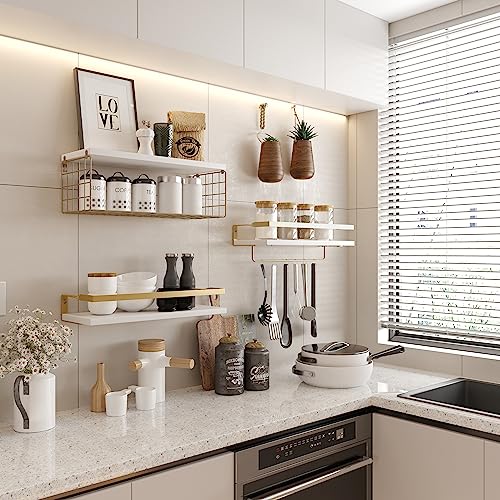 Floating Shelves With Storage Basket, Bathroom Shelves Over Toilet Paper Holder Storage Shelves, Wall Mounted Rustic Wood Shelves For Bathroom, Bedroom, Living Room, Kitchen(White, Set Of 3) #TOP1