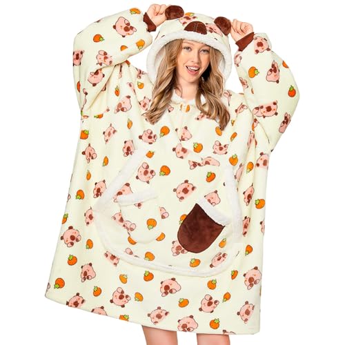 OLAOLA Wearable Blanket Hoodie Hooded Blanket with Pocket Capybara