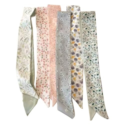 Purse Scarf for Handbags, 6 PCS Summer Head Scarf Hair Neck Scarves for Women, Flower Pattern Headscarf, Head Scarf for Womens Hair, Handbag Handle Accessory