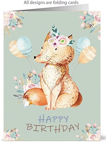 12 Eco-Friendly Birthday Cards - Mix of 12 Unique Designs Printed on Recycled Cardboard and with Recycled Envelopes