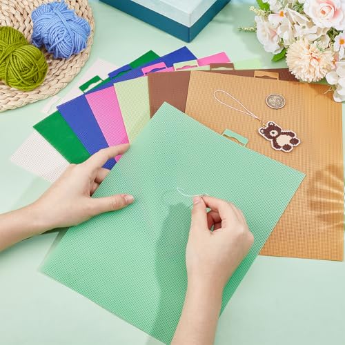 Image of BENECREAT 8Pcs 8 Colors Plastic Mesh Canvas, 14CT Mesh Plastic Canvas Sheets Mixed Color for Embroidery Crafting, Cross Stitching, Knit Crochet Yarn Crafting
