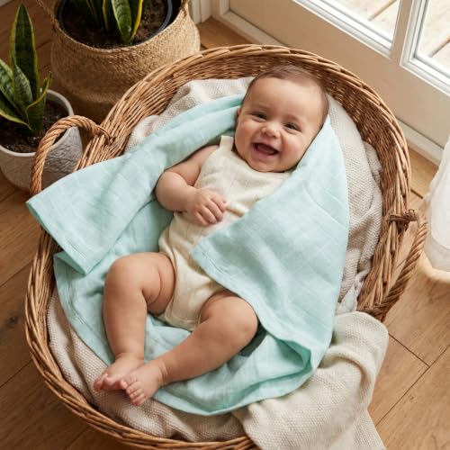 Image of The White Cradle Muslin Swaddle for Newborn Baby, Organic Cotton Wrap Powder Blue