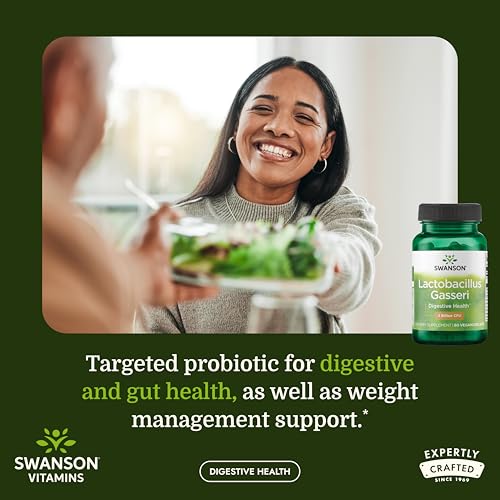 Swanson Lactobacillus Gasseri Probiotic for Adults Seeking Digestive and Metabolic Support with 3 Billion CFU - Acid-Resistant, No Refrigeration (60 Vegan Capsules)