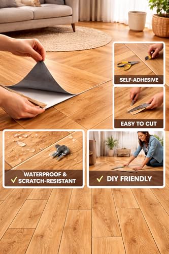 Image of Wooden Peel and Stick Floor Tile Self Adhesive and Waterproof PVC Wall Panels for Home Kitchen, Living Room Bedroom 30 * 15 cm per Tile 8pcs Cover 4 Square feet