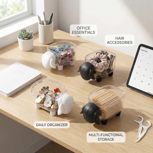 image for Agirlvct Cotton Ball Holder, Acrylic Qtip Dispenser with Lid, Cute Cot