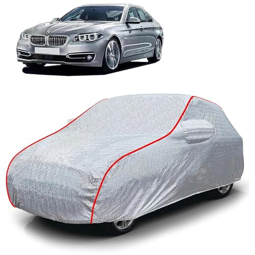 Image of Sulfar 100% Waterproof Car Body Cover Compatible with Mirror for BMW 520i (Triple Stitched, Full Bottom Elastic, Magic Silver with Red Piping)