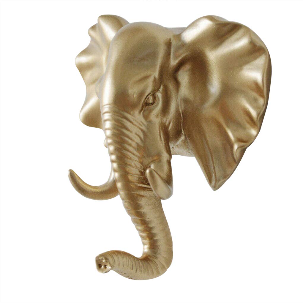 WOVEBIUS 3D Animal Head Wall Hanger Resin Coat Hat Hanging Hook Heavy Duty Holder Rack Home Decoration Type 5,Gold,Elephant