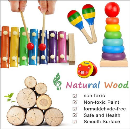 Looikoos Toddler Musical Instruments,Wooden Percussion Instruments For Baby Kids Preschool Educational Musical Toys Set Boys And Girls With Carrying Bag thumb #4