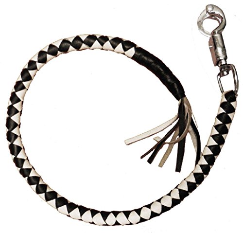 EXCELSIOR INT Pure Leather Get Back Old School Whip Handlebar Accessories For Motorcycle Rider-Black and White, 42 inches