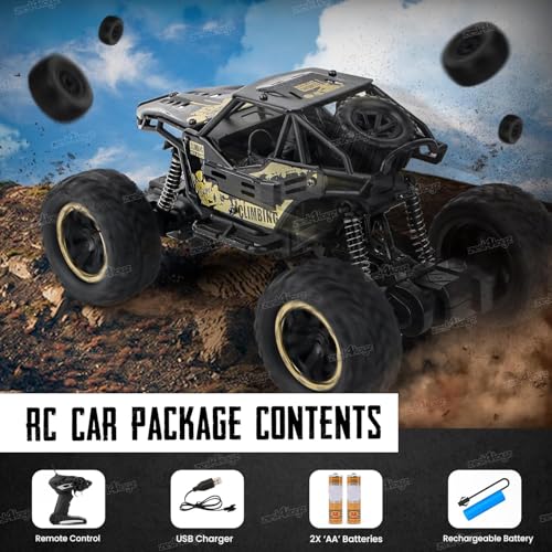 Image of Remote Control Car for Kids & Adults, 4WD Off-Road Rock Crawler, High Speed RC Monster Truck with Rechargeable Battery, Shockproof Big Wheels, All Terrain Climbing Car Toy with Remote