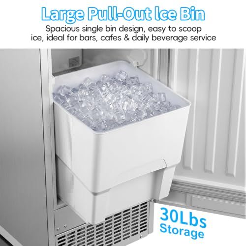 Image of 100Lbs /24H Commercial Ice Maker, 30Lbs Storage with Self-Cleaning