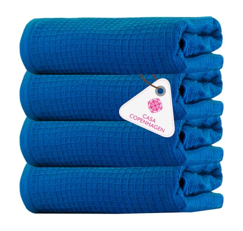 Image of Casa Copenhagen, Egyptian Cotton - Waffle Terry Towel 4 Piece 100% Cotton Large Bath Towel Set - Electric Blue