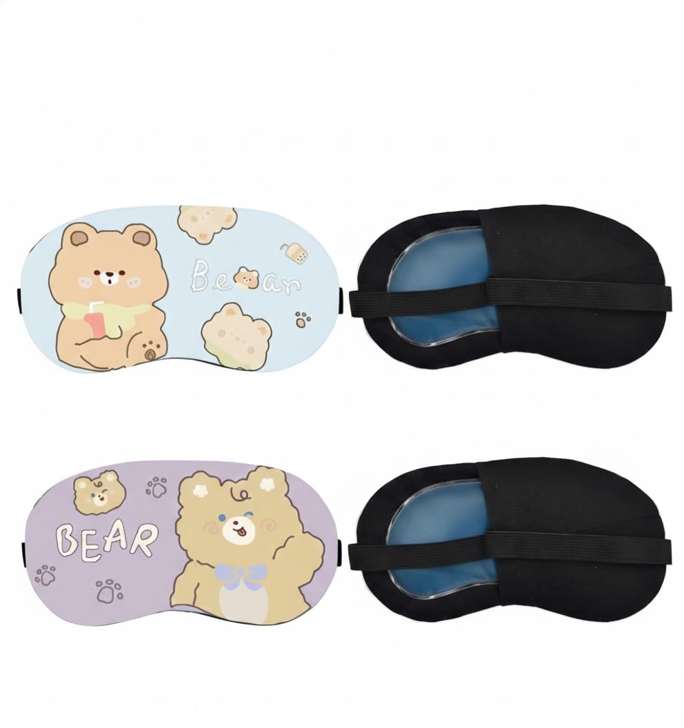 Cooling Gel Eye Mask for Sleeping (Pack of 2) – Soft Blackout Sleep Mask with Removable Gel Insert – Cold Therapy Compress for Puffy Eyes, Dark Circles, Migraines, & Stress Relief – Cute Bear Designs for Kids, Women, and Men-image-0