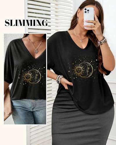 Plus Size Graphic Tees for Women - 1X-4X T Shirts Oversized Tshirts V Neck Loose Fit Summer Short Sleeve Top4