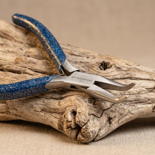 Image of Beadsnfashion Bent Nose Pliers (4.5 Inch) - Professional Stainless Steel Jewellery Making Tool with 7 cm Comfortable Blue Grips for Beading, Wire Wrapping & Detailed Craft Work