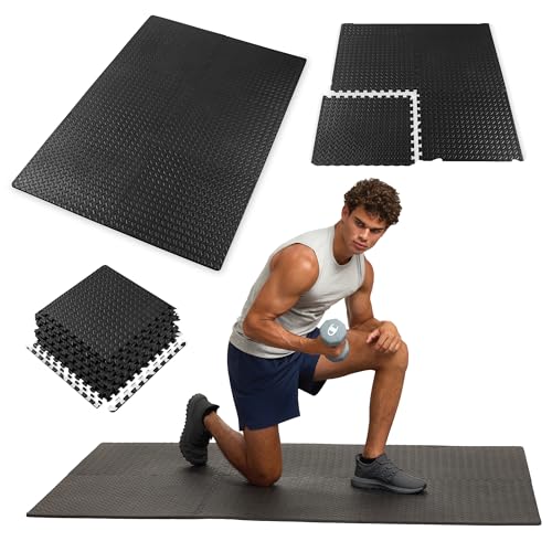 Champion Interlocking Foam Mat Tiles, 12mm, 6 piezas (Negro) miniatura 1