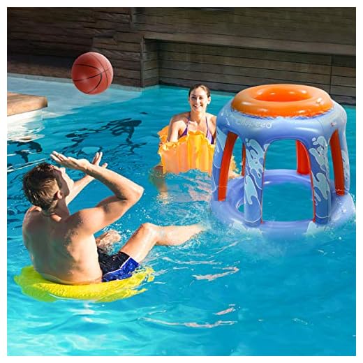 CLISPEED Inflatable Basketball Hoop with 2 Balls- Giant Floating Hoop Game Toys Set for Swimming Pool Beach Party Favors