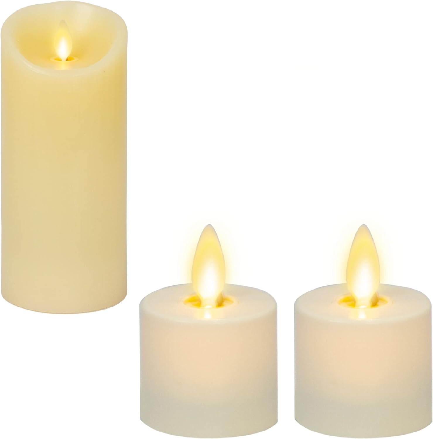 Luminara Bundle Set of Moving Flame Pillar LED Candle 6.5" Tall - Ivory with Flameless LED Tealight (2-Pack)