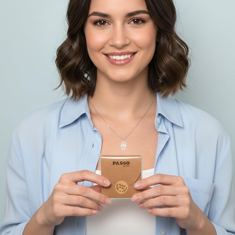 Passo Cadena plata mujer con colgante Mano de Fatima - Amuletos de la suerte y proteccion - Ideal como regalos para mujer, se envía presentado en una cajita