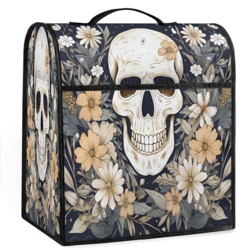 Coffee Maker Cover Flower Skull Kitchen Appliance Covers Small Appliance Covers Blender Cover Juicer Cover Dust Covers for Kitchen Appliances with Top Handle and Pockets,Washable,C332