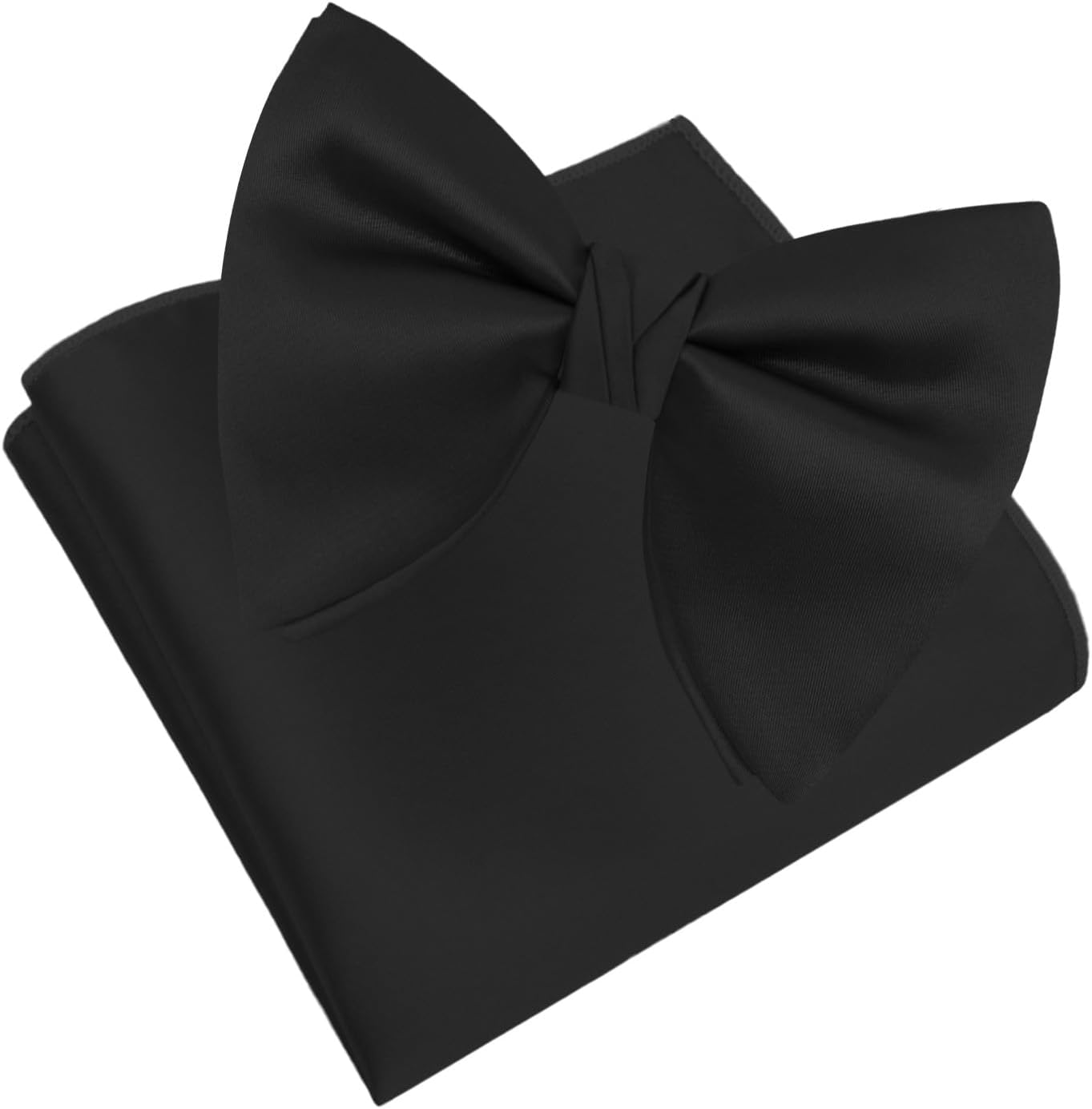 Oversized Bow Ties for Men, Pre Tied Adjustable Solid Mens Bowtie with Pocket Square Set for Wedding Tuxedo Banquet
