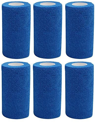 A-TAPE Breathable Self Adhesive Cohesive Bandage for Humans & Pets (Dogs, Cats, Birds) –Sports, Wrap, Athletic, Non Woven First Aid Medical, Wrist, Swelling (10 cm X 4.5 mtr, Pack of 6) Blue