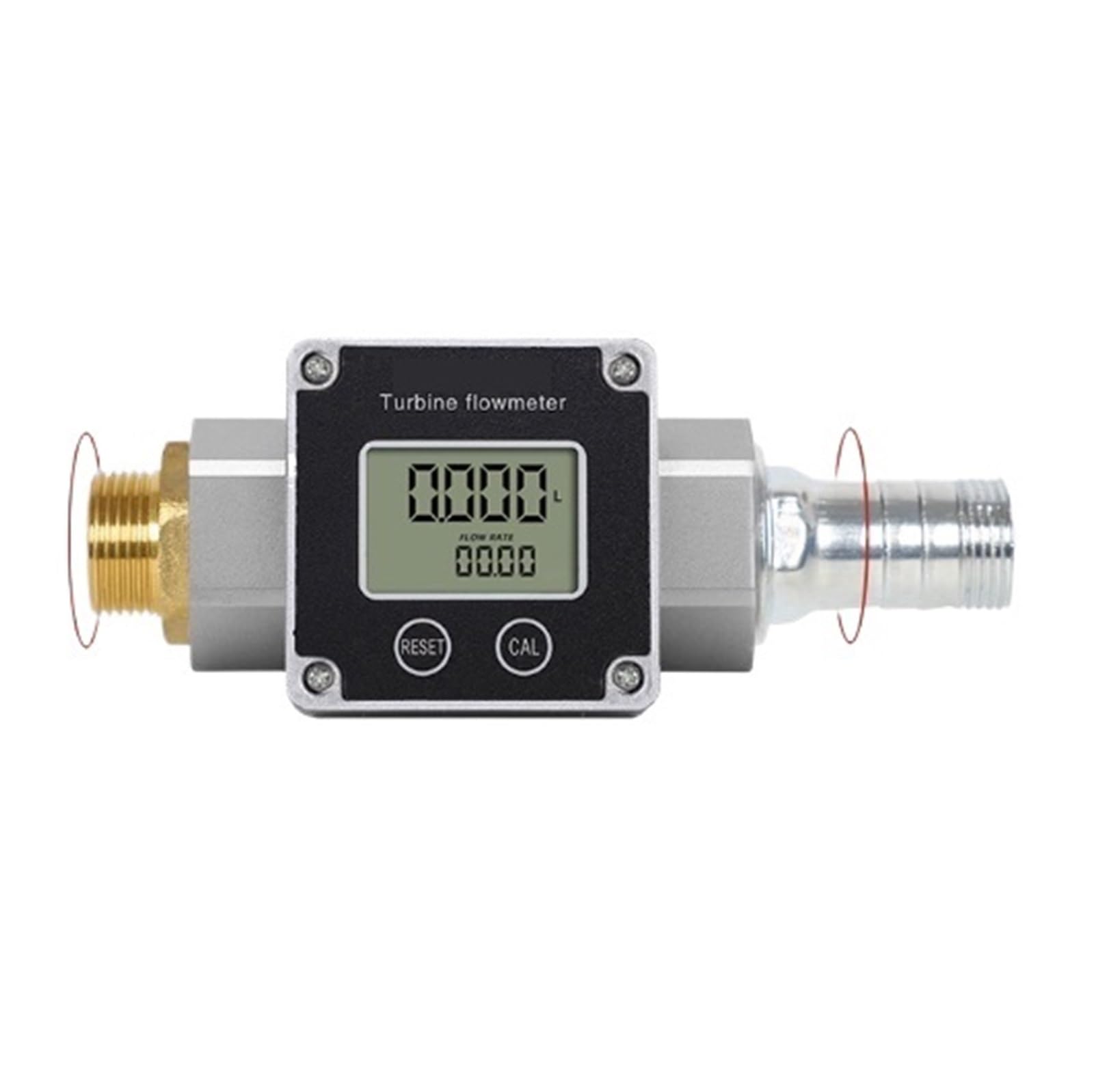 Medidor de caudal de líquido de alta precisión de acero inoxidable con rosca externa de 6 mm y conector de manguera de 1 pulgada.